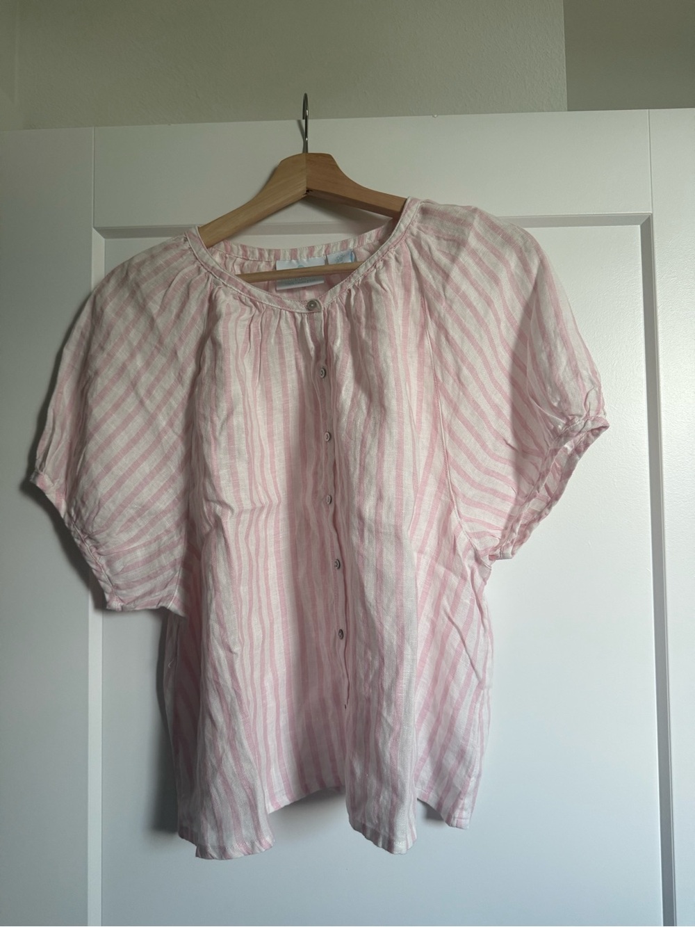 Light Pink Striped Button-Front Blouse